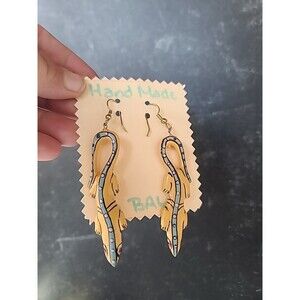 Painted Wooden Dangling Salamander Earrings Vintage Costume Jewelry NOS